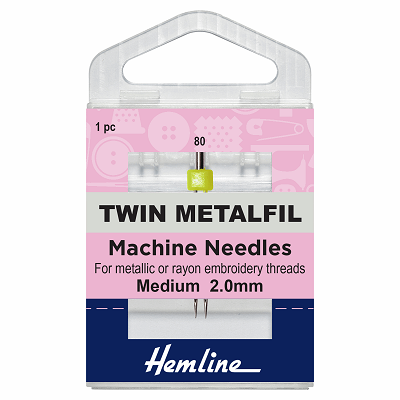 H119.20 Sewing Machine Needles: Metalfil Twin: 80/12, 3mm: 1 Piece ..